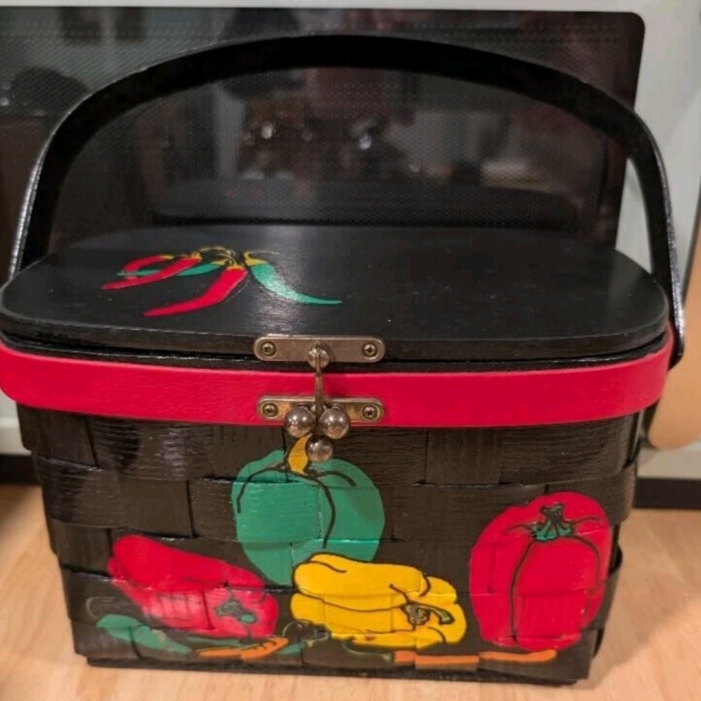Vintage 60s/70s Caro Nan Colorful Hand-Painted Basket Hand Bag